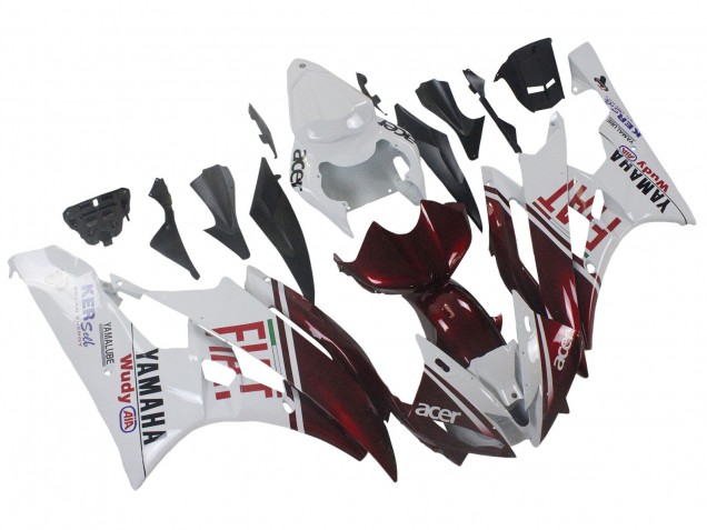 Weiß Kastanienbraun Rot Fiat Acer Yamalube 2006-2007 Yamaha YZF 600 R6 Motorrad Verkleidung