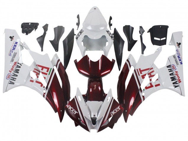 Weiß Kastanienbraun Rot Fiat Acer Yamalube 2006-2007 Yamaha YZF 600 R6 Motorrad Verkleidung