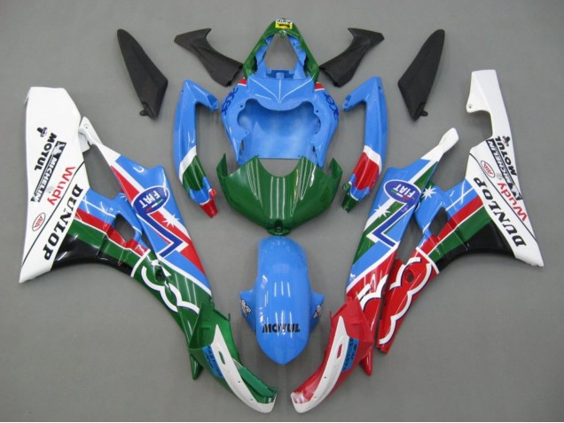 Blau Grün Weiß Rot Dunlop Michelin Motul 2006-2007 Yamaha YZF 600 R6 Motorrad Verkleidung