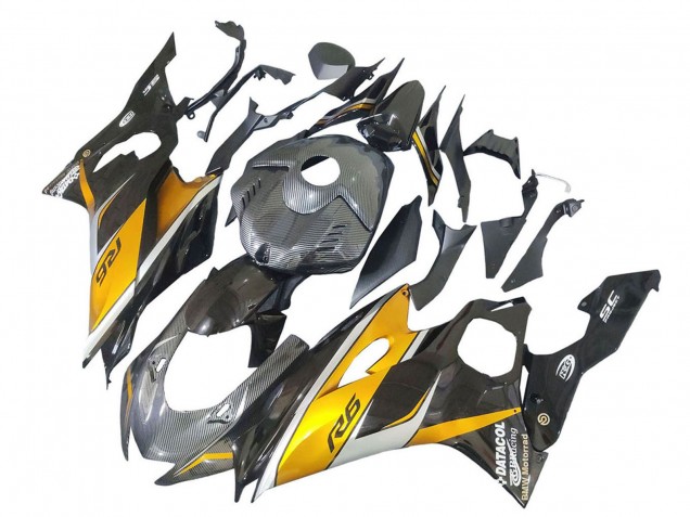 Gold Schwarz Carbonfaser 2017-2023 Yamaha YZF 600 R6 Motorrad Verkleidung
