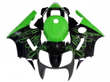 Kawasaki ZX12R  Motorrad Verkleidung 2000-2001 - Glanzendes Schwarz Grun Flamme
