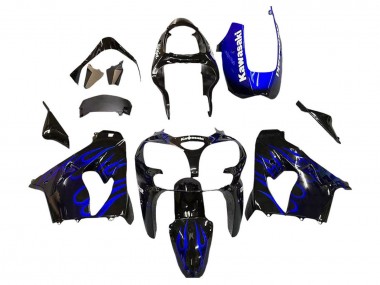 Glänzendes Schwarz Blau Flamme Weiß 2000-2001 Kawasaki ZX9R Motorrad Verkleidung