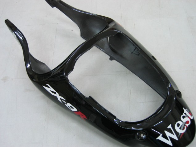 Glänzendes Schwarz Weiß West 2000-2001 Kawasaki ZX9R Motorrad Verkleidung