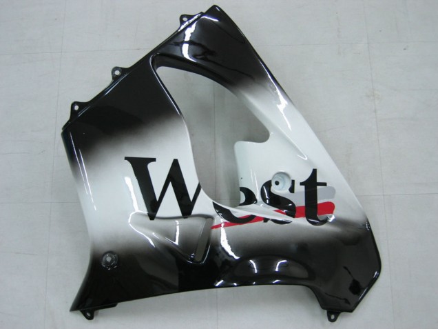Glänzendes Schwarz Weiß West 2000-2001 Kawasaki ZX9R Motorrad Verkleidung
