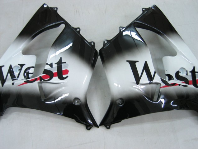 Glänzendes Schwarz Weiß West 2000-2001 Kawasaki ZX9R Motorrad Verkleidung
