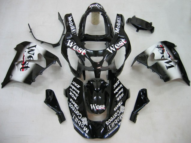 Glänzendes Schwarz Weiß West 2000-2001 Kawasaki ZX9R Motorrad Verkleidung