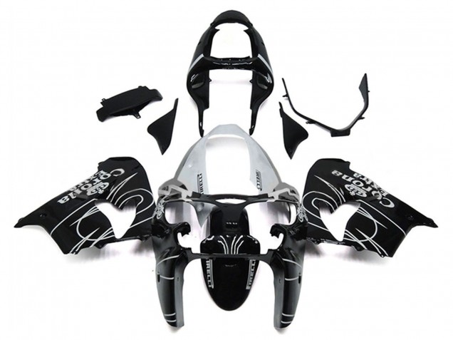 Glänzendes Schwarz Weiß Corona Extra 2000-2001 Kawasaki ZX9R Motorrad Verkleidung