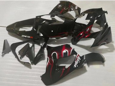 Glänzendes Schwarz Rot Flamme 2002-2003 Kawasaki ZX9R Motorrad Verkleidung