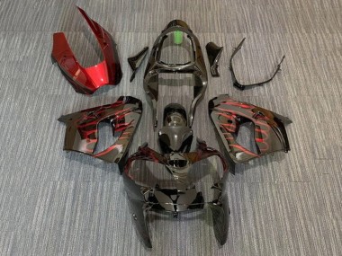 Glänzendes Schwarz Rot Flamme 2002-2003 Kawasaki ZX9R Motorrad Verkleidung