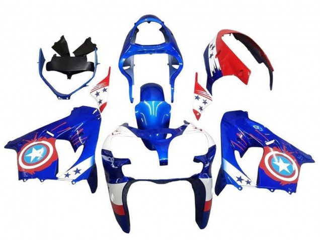Blau Weiß Rot Captain America Stern 2002-2003 Kawasaki ZX9R Motorrad Verkleidung