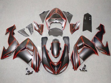 Matt Schwarz Rot Pinstreifen 2006-2007 Kawasaki ZX10R Motorrad Verkleidung