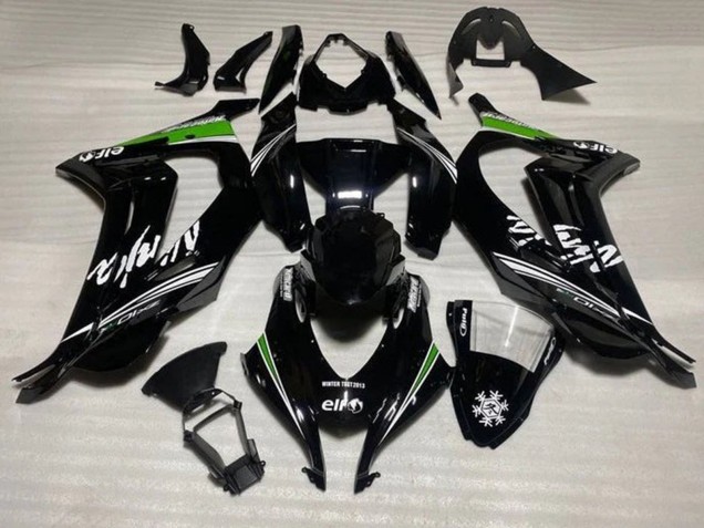 Glänzendes Schwarz Weiß Grün Streifen Schnee 2016-2020 Kawasaki ZX10R Motorrad Verkleidung