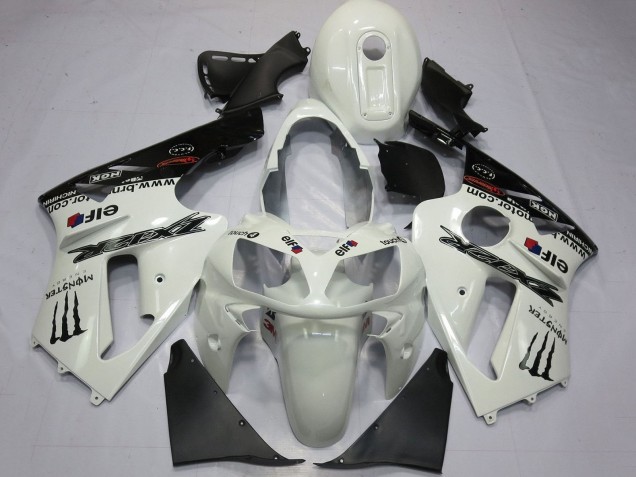 Perl Weiß Schwarz Elf Monster Energy 2000-2001 Kawasaki ZX12R Motorrad Verkleidung