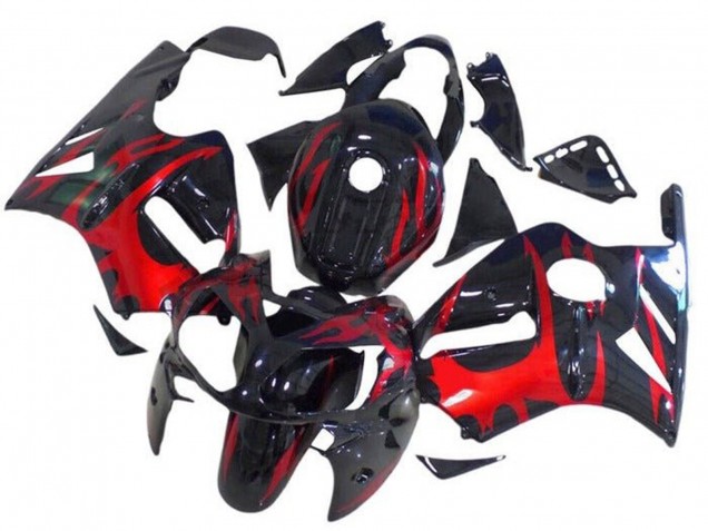 Glänzendes Schwarz Rot Tribal 2002-2006 Kawasaki ZX12R Motorrad Verkleidung