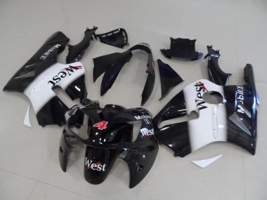 Glänzendes Schwarz Weiß Rot West Mobil 4 2002-2006 Kawasaki ZX12R Motorrad Verkleidung