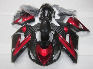 Bonbon Rot Glänzendes Schwarz 2006-2011 Kawasaki ZX14R ZZR1400 Motorrad Verkleidung