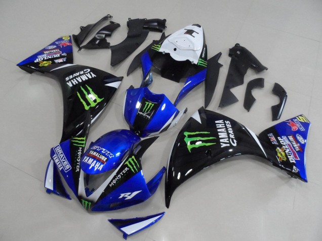 Weiß Blau Glänzendes Schwarz Grün Graves Yamalube Monster 2012-2014 Yamaha YZF R1 Motorrad Verkleidung