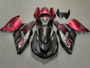 Matt Schwarz Rot Silber Flamme 2006-2011 Kawasaki ZX14R ZZR1400 Motorrad Verkleidung