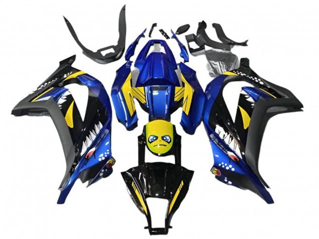 Blau Gelb Schwarz Hai 2013-2024 Kawasaki EX300 Motorrad Verkleidung