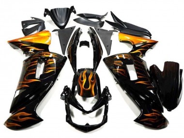 Glänzendes Schwarz Gold Flamme 2006-2008 Kawasaki Ninja 650 EX650 Motorrad Verkleidung