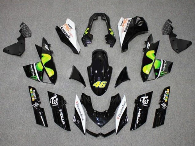 Glänzendes Schwarz Weiß Grün MoviStar Monster 2010-2013 Kawasaki Z1000 Motorrad Verkleidung