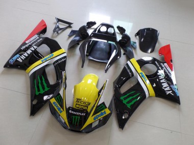 Glänzendes Schwarz Gelb Rot Grün Motul Monster 1998-2002 Yamaha YZF R6 Motorrad Verkleidung