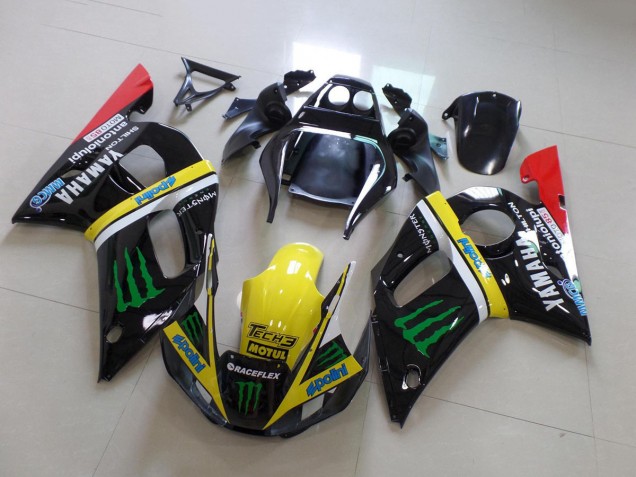Glänzendes Schwarz Gelb Rot Grün Motul Monster 1998-2002 Yamaha YZF R6 Motorrad Verkleidung