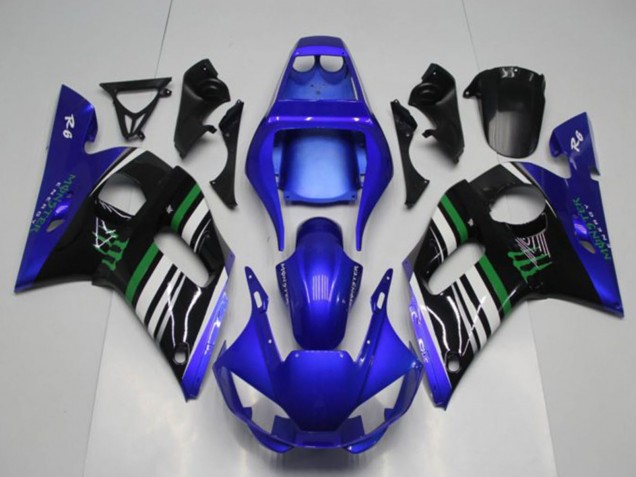 Blau Weiß Grün Schwarz Monster 1998-2002 Yamaha YZF R6 Motorrad Verkleidung
