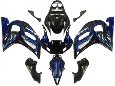 Glänzendes Schwarz Blau Flamme 1998-2002 Yamaha YZF 600 R6 Motorrad Verkleidung