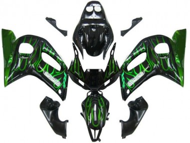 Glänzendes Schwarz Grün Flamme 1998-2002 Yamaha YZF 600 R6 Motorrad Verkleidung