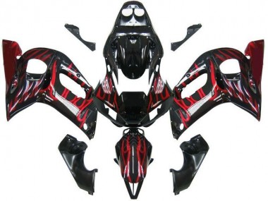 Glänzendes Schwarz Rot Flamme 1998-2002 Yamaha YZF 600 R6 Motorrad Verkleidung