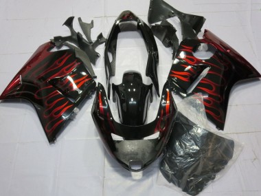 Glänzendes Schwarz Rot Flamme 1996-2007 Honda CBR1100XX Blackbird Motorrad Verkleidung