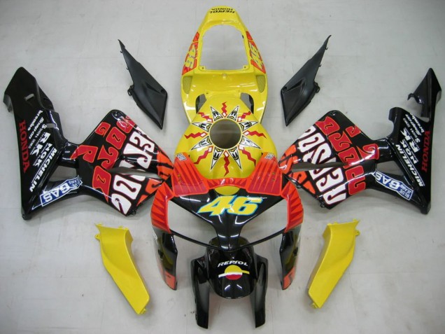 Schwarz Gelb Rossi 2005-2006 Honda CBR600RR Motorrad Verkleidung