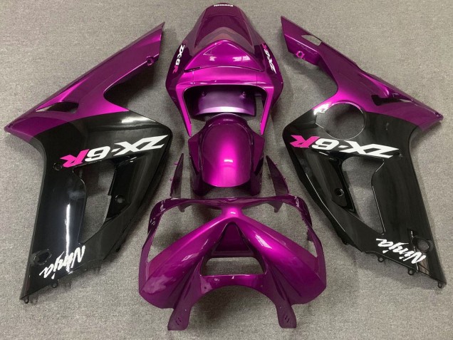 Lila Glänzendes Schwarz 2003-2004 Kawasaki ZX6R Motorrad Verkleidung