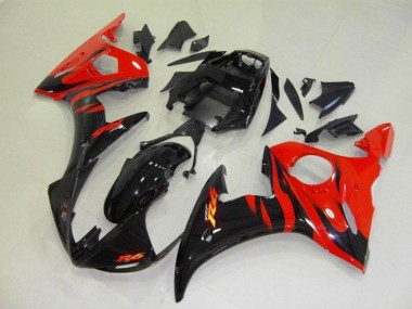 Glänzendes Schwarz Rot Flamme 2003-2004 Yamaha YZF R6 Motorrad Verkleidung