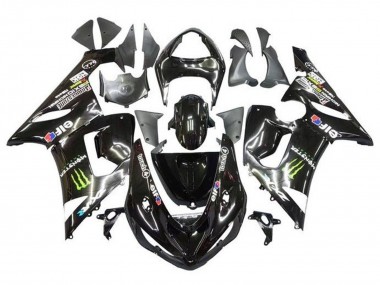 Glänzendes Schwarz Gelb Monster 2005-2006 Kawasaki ZX6R Motorrad Verkleidung