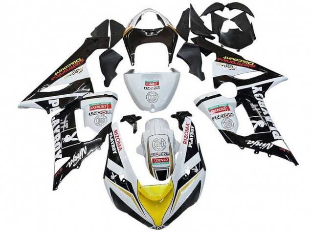 Weiß Schwarz Gelb Rot Rizoma Playboy 2005-2006 Kawasaki ZX6R Motorrad Verkleidung