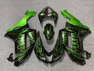 Schwarz Grün Flamme 2007-2008 Kawasaki ZX6R Motorrad Verkleidung
