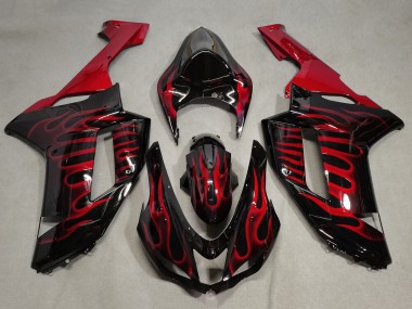 Schwarz Rot Geschmiedet Carbonfaser 2007-2008 Kawasaki ZX6R Motorrad Verkleidung