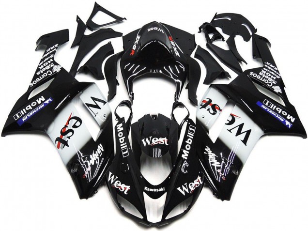Schwarz Weiß Weste Mobil 2007-2008 Kawasaki ZX6R Motorrad Verkleidung