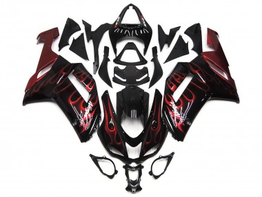 Schwarz Weiß Rot Flamme 2007-2008 Kawasaki ZX6R Motorrad Verkleidung