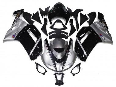 Silber Schwarz Elf 2007-2008 Kawasaki ZX6R Motorrad Verkleidung