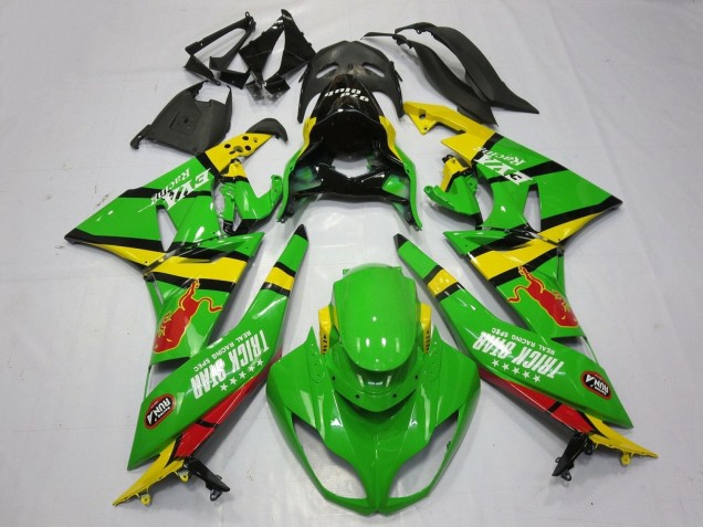 Grün Gelb Rot Schwarz Trick Star Red Bull 2009-2012 Kawasaki ZX6R Motorrad Verkleidung