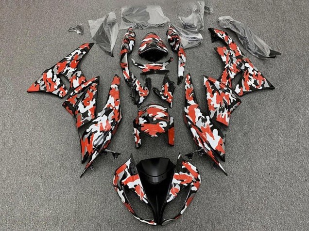 Rot Weiß Schwarz Camouflage 2009-2012 Kawasaki ZX6R Motorrad Verkleidung