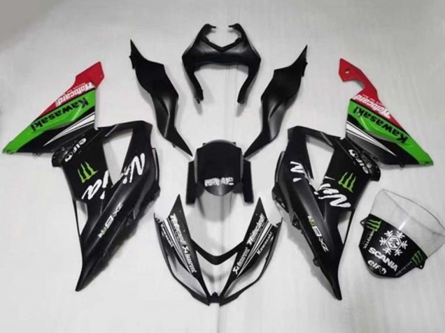 Matt Schwarz Grün Rot Weiß Monster Schnee 2013-2018 Kawasaki ZX6R Motorrad Verkleidung