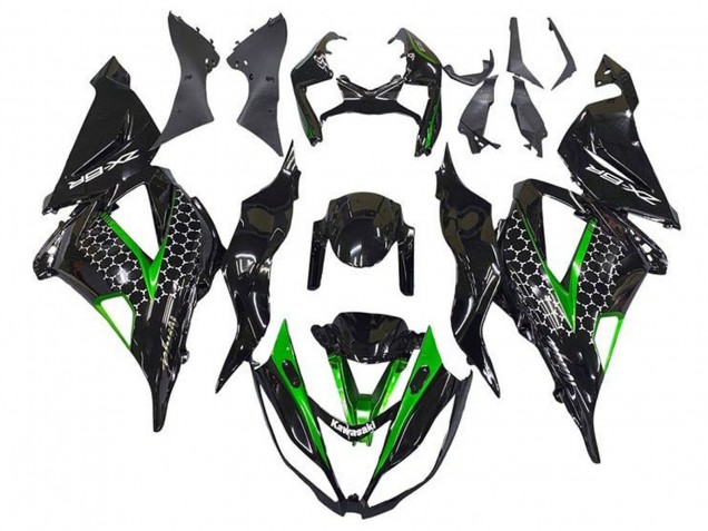 Glänzendes Schwarz Grün Weiß Bienenwabe 2013-2018 Kawasaki ZX6R Motorrad Verkleidung