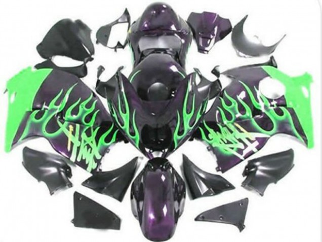Glänzendes Schwarz Grün Flamme 1996-2007 Suzuki GSXR 1300 Hayabusa Motorrad Verkleidung