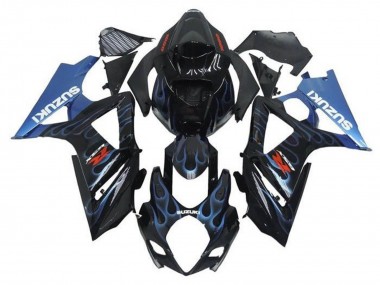 Schwarz Hellblau Flamme 2005-2006 Suzuki GSXR 1000 Motorrad Verkleidung