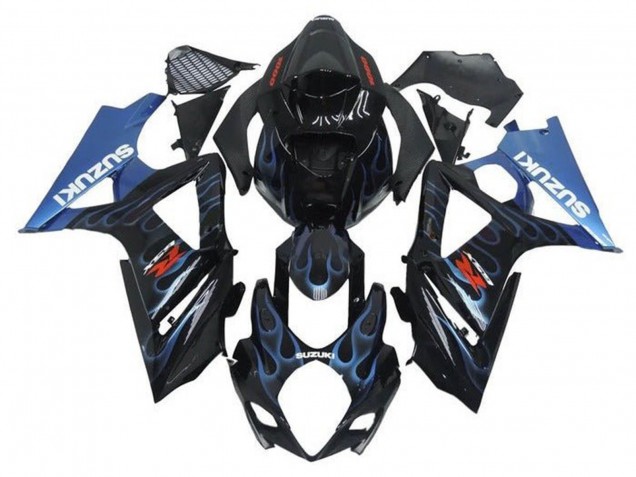 Schwarz Hellblau Flamme 2005-2006 Suzuki GSXR 1000 Motorrad Verkleidung