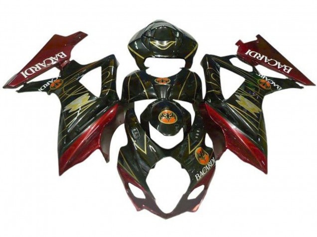 Schwarz Rot Gold BACARDI 2005-2006 Suzuki GSXR 1000 Motorrad Verkleidung